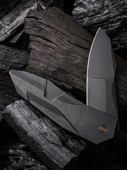 WE Solid 3.88" CPM 20CV Black Etching Pattern Titanium Folding Knife by GTC WE22028-5