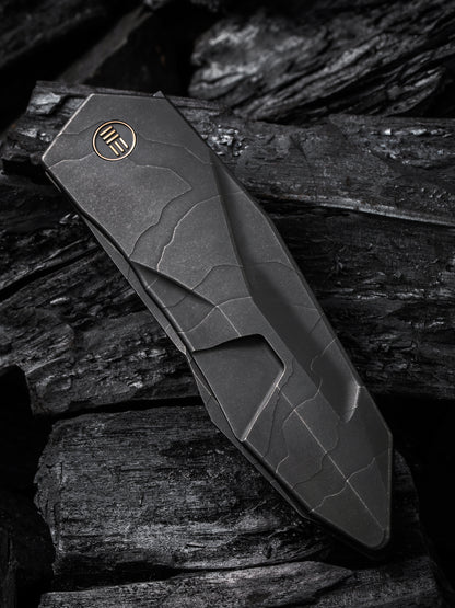 WE Solid 3.88" CPM 20CV Black Etching Pattern Titanium Folding Knife by GTC WE22028-5