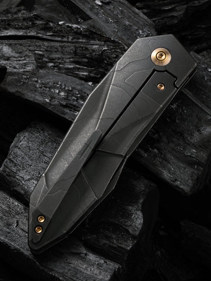 WE Solid 3.88" CPM 20CV Black Etching Pattern Titanium Folding Knife by GTC WE22028-5