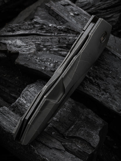 WE Solid 3.88" CPM 20CV Black Etching Pattern Titanium Folding Knife by GTC WE22028-5