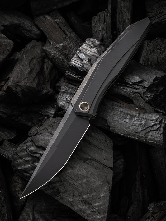 WE Cybernetic Limited Edition 3.91" Black Stonewashed CPM 20CV Titanium Folding Knife WE22033-1