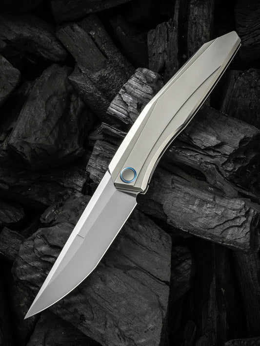 WE Cybernetic Limited Edition 3.91" Polished Bead Blasted CPM 20CV Titanium Folding Knife WE22033-2