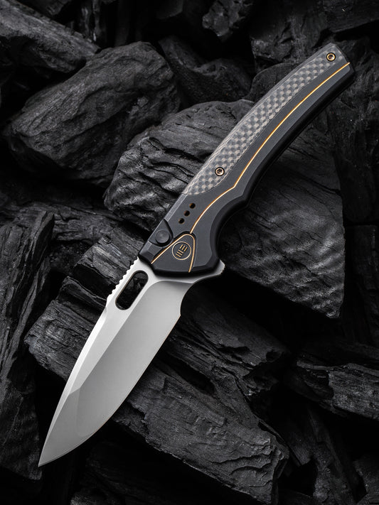 WE Exciton Limited Edition 3.68" CPM 20CV Black Twill Carbon Fiber Integral Spacer Folding Knife WE22038A-1