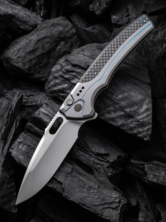 WE Exciton Limited Edition 3.68" CPM 20CV Gray Twill Carbon Fiber Integral Spacer Folding Knife WE22038A-3