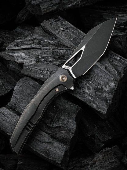 WE Ignio 3.3" CPM 20CV Black Stonewashed Titanium Folding Knife by Toni Tietzel WE22042B-1