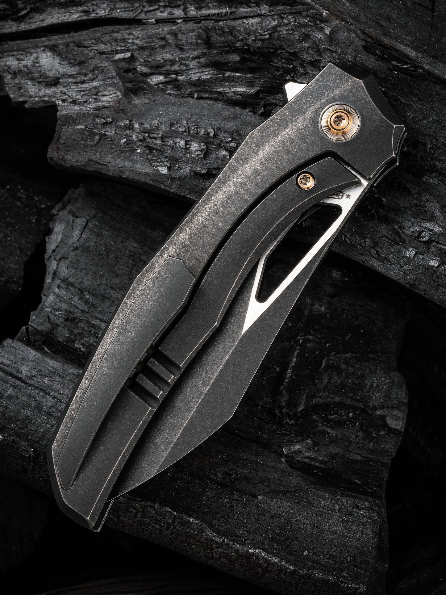 WE Ignio 3.3" CPM 20CV Black Stonewashed Titanium Folding Knife by Toni Tietzel WE22042B-1