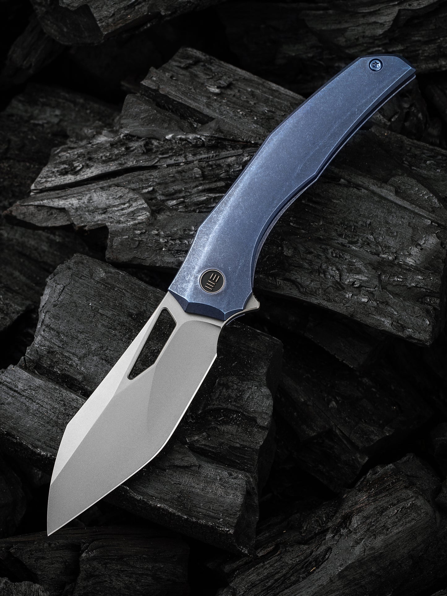 WE Ignio 3.3" CPM 20CV Stonewashed Blue Titanium Folding Knife by Toni Tietzel WE22042B-3