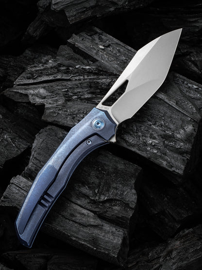 WE Ignio 3.3" CPM 20CV Stonewashed Blue Titanium Folding Knife by Toni Tietzel WE22042B-3