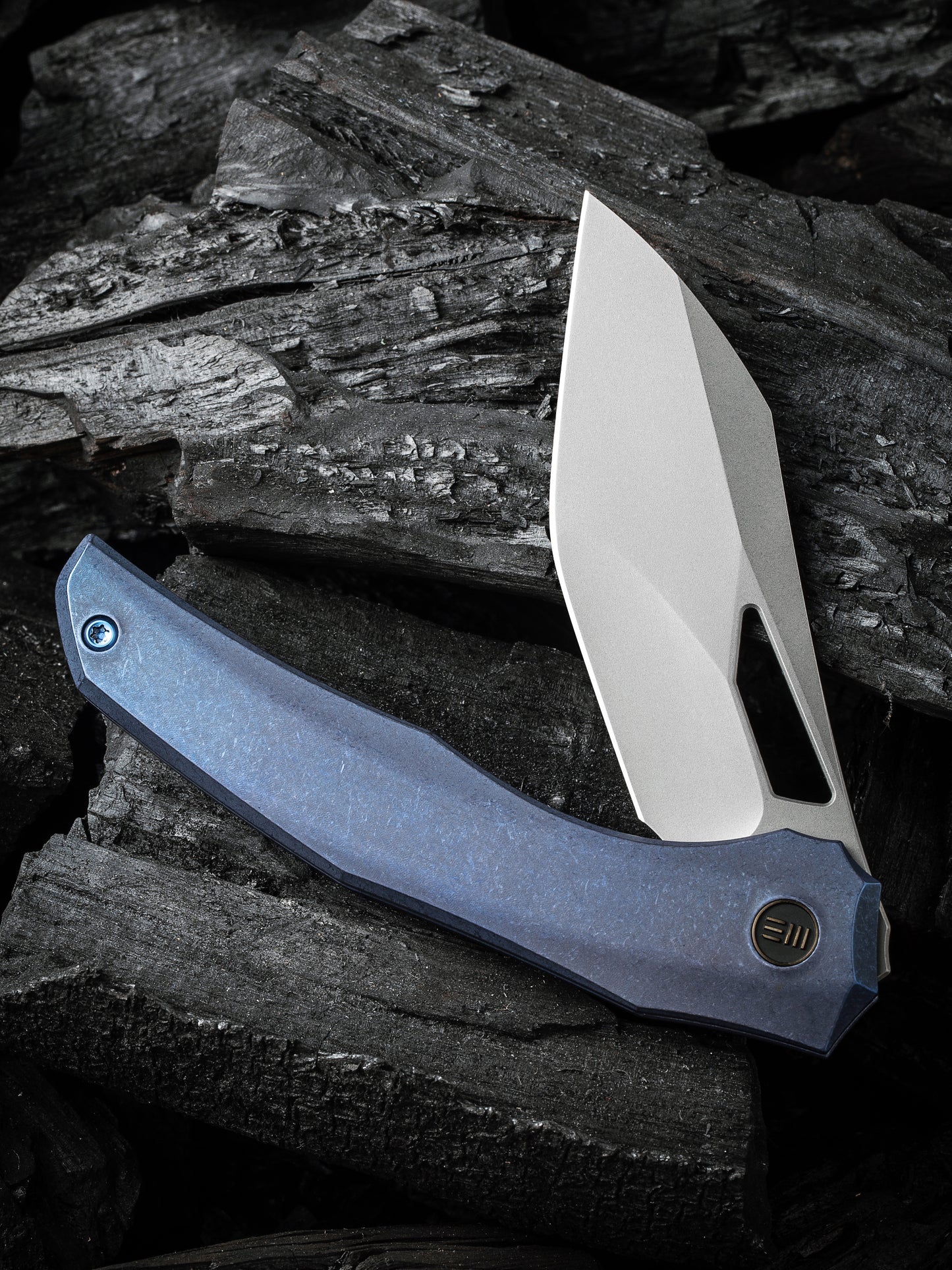 WE Ignio 3.3" CPM 20CV Stonewashed Blue Titanium Folding Knife by Toni Tietzel WE22042B-3