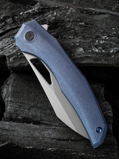 WE Ignio 3.3" CPM 20CV Stonewashed Blue Titanium Folding Knife by Toni Tietzel WE22042B-3