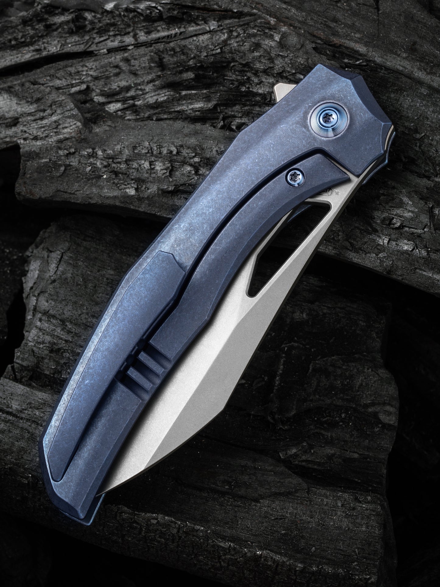 WE Ignio 3.3" CPM 20CV Stonewashed Blue Titanium Folding Knife by Toni Tietzel WE22042B-3