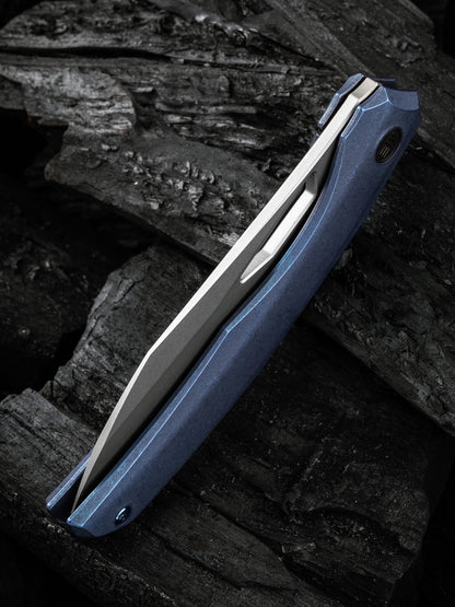 WE Ignio 3.3" CPM 20CV Stonewashed Blue Titanium Folding Knife by Toni Tietzel WE22042B-3