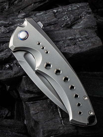 WE Nexusia Limited Edition 3.48" CPM 20CV Polished Gray Titanium Folding Knife WE22044-6