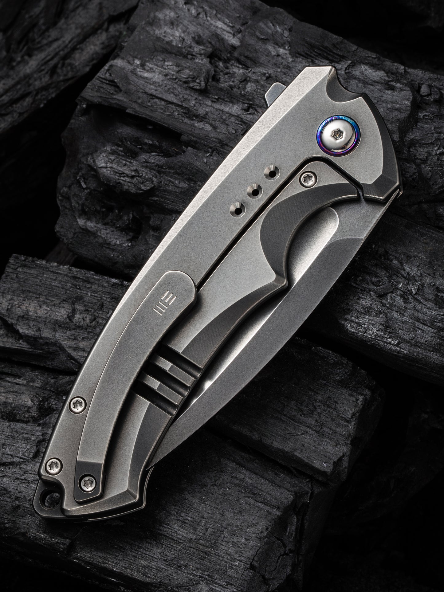 WE Nexusia Limited Edition 3.48" CPM 20CV Polished Gray Titanium Folding Knife WE22044-6
