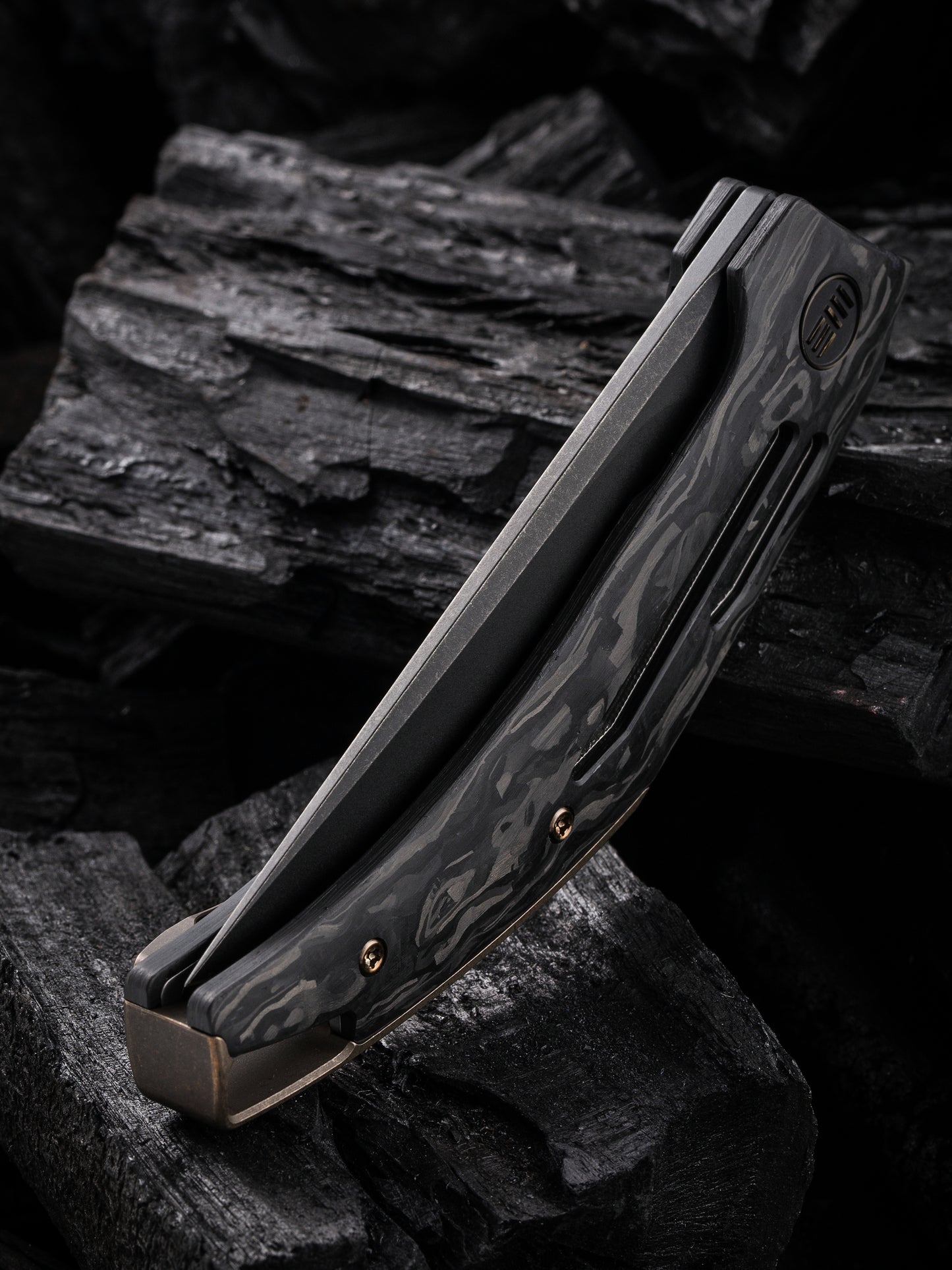 WE Speedliner 3.39" CPM 20CV Black Stonewashed Shredded Carbon Fiber Folding Knife by Tashi Bharucha WE22045B-2