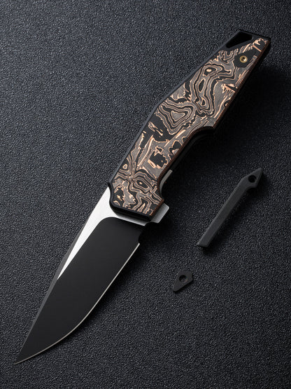 WE OAO 3.4" CPM 20CV Black Copper Foil Carbon Fiber Titanium Folding Knife by Tashi Bharucha WE23001-2