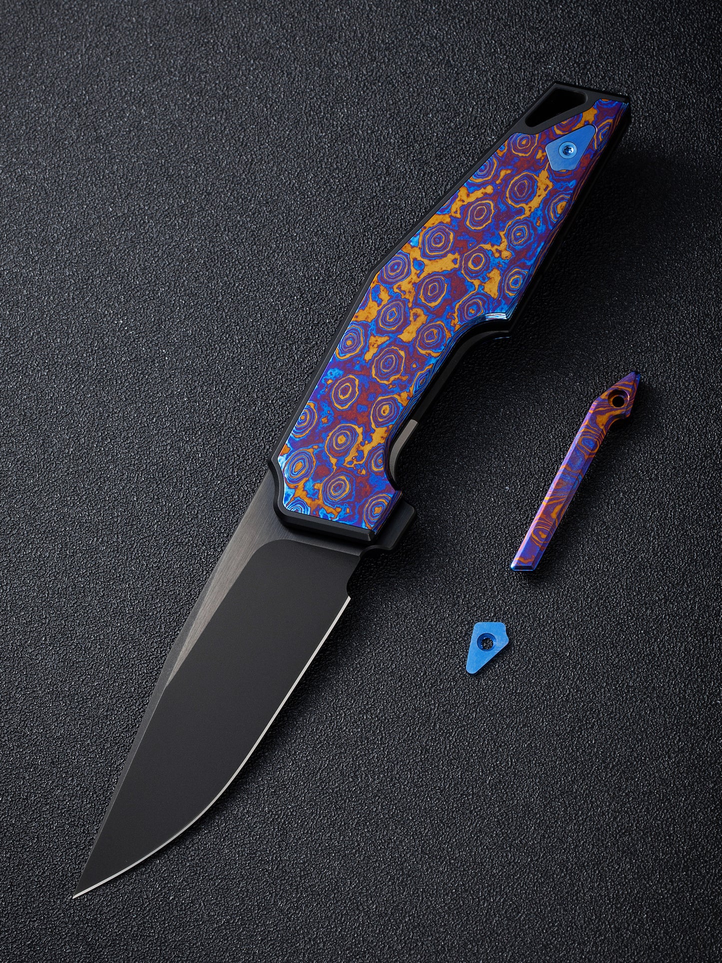 WE OAO 3.4" CPM 20CV Black Timascus Titanium Folding Knife by Tashi Bharucha WE23001-4