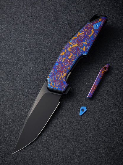 WE OAO 3.4" CPM 20CV Black Timascus Titanium Folding Knife by Tashi Bharucha WE23001-4