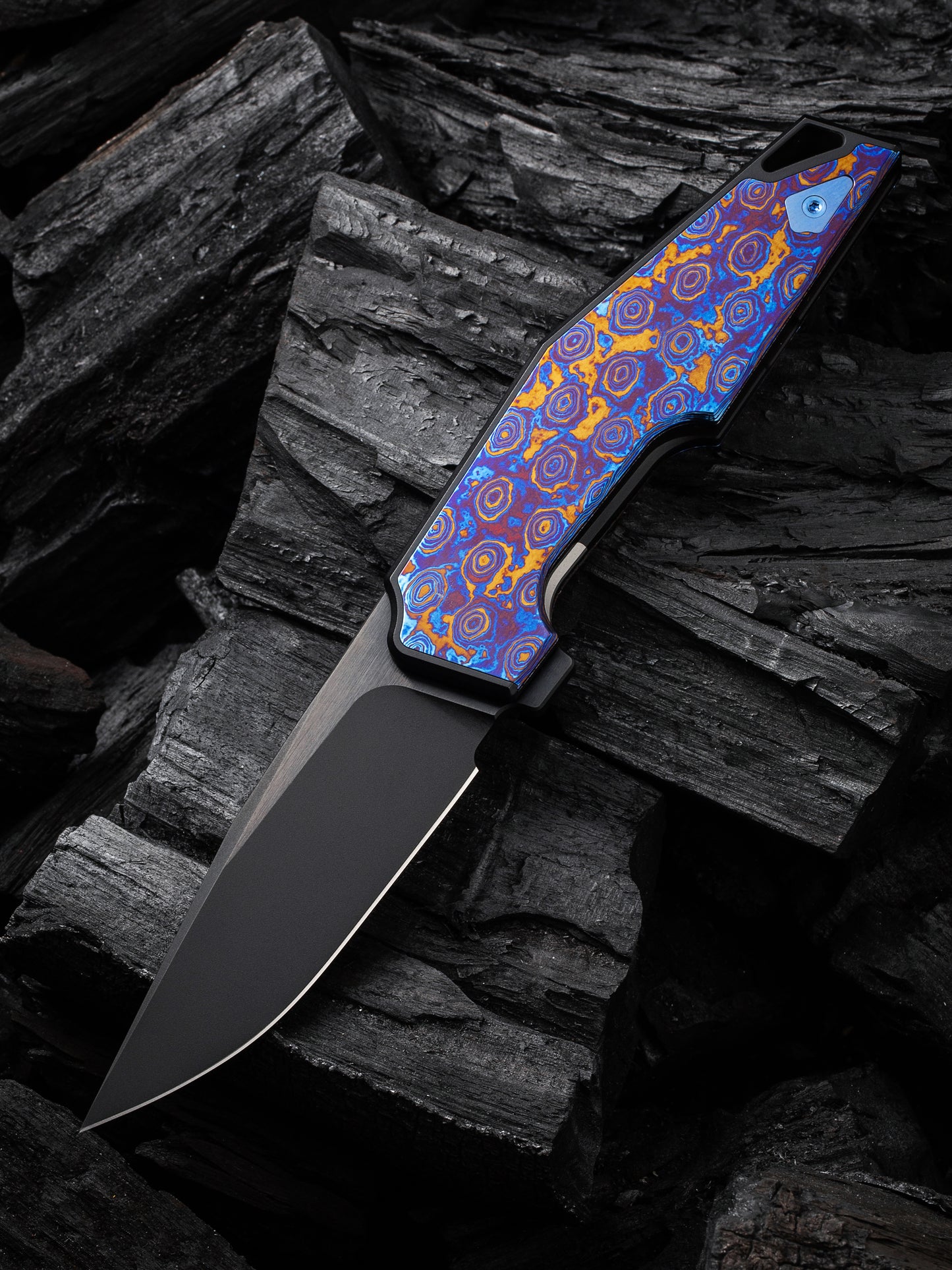 WE OAO 3.4" CPM 20CV Black Timascus Titanium Folding Knife by Tashi Bharucha WE23001-4