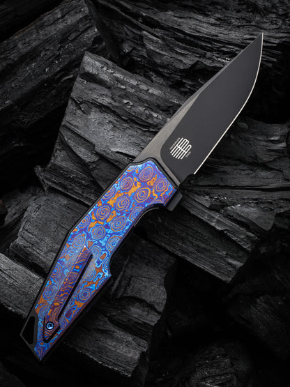 WE OAO 3.4" CPM 20CV Black Timascus Titanium Folding Knife by Tashi Bharucha WE23001-4