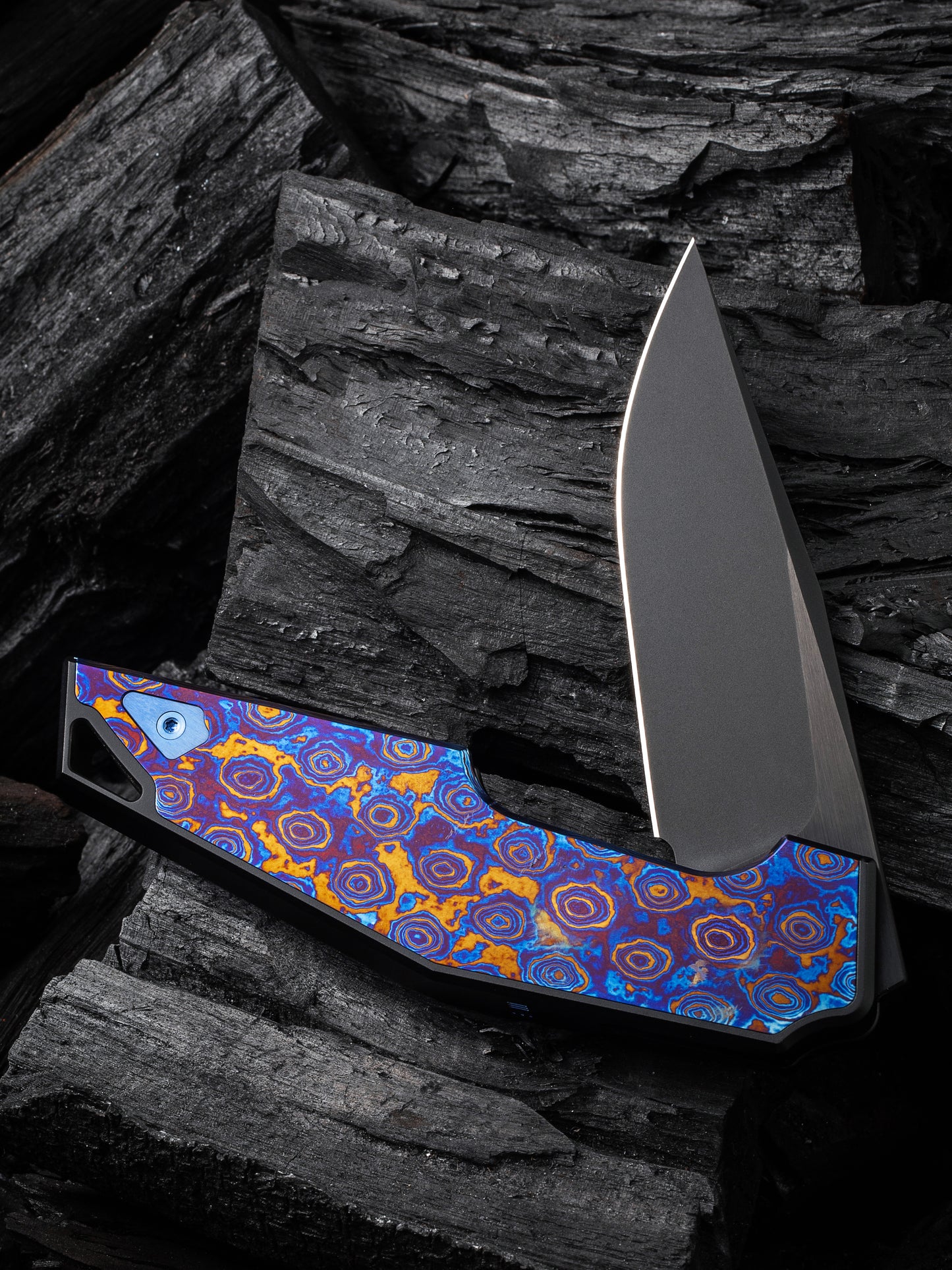 WE OAO 3.4" CPM 20CV Black Timascus Titanium Folding Knife by Tashi Bharucha WE23001-4