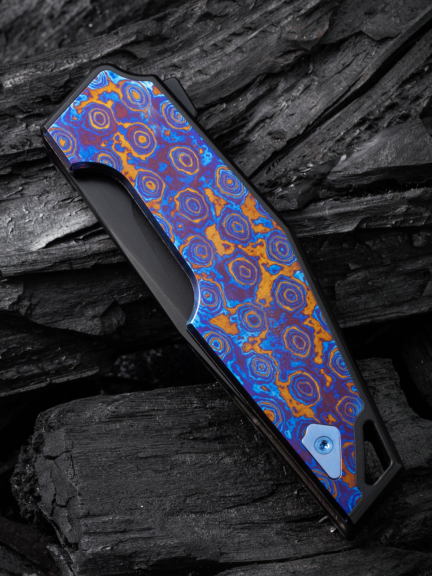 WE OAO 3.4" CPM 20CV Black Timascus Titanium Folding Knife by Tashi Bharucha WE23001-4