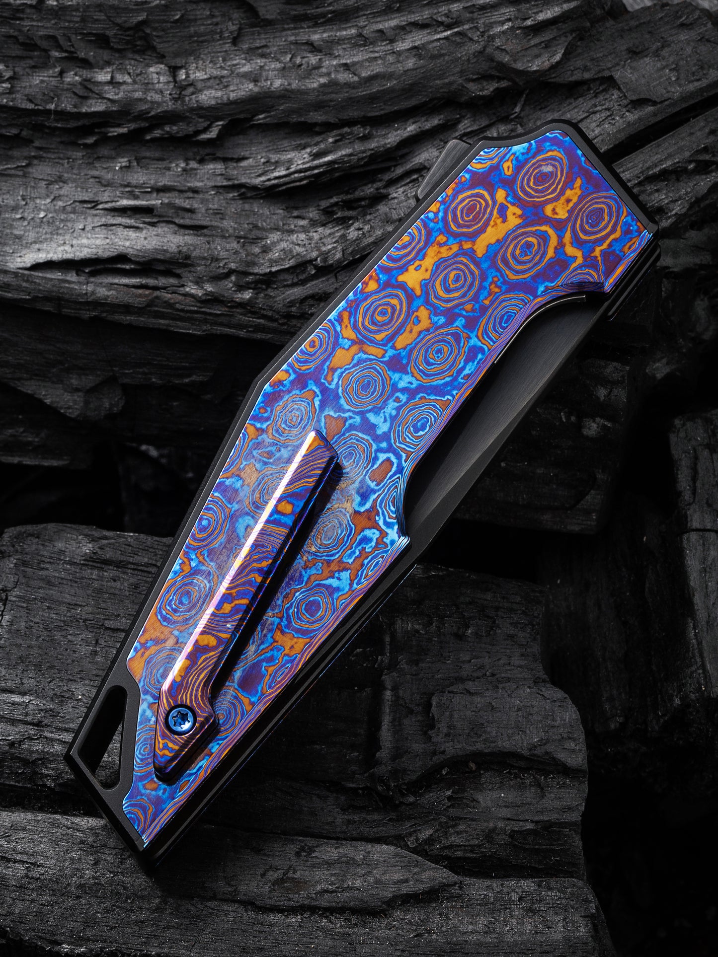 WE OAO 3.4" CPM 20CV Black Timascus Titanium Folding Knife by Tashi Bharucha WE23001-4