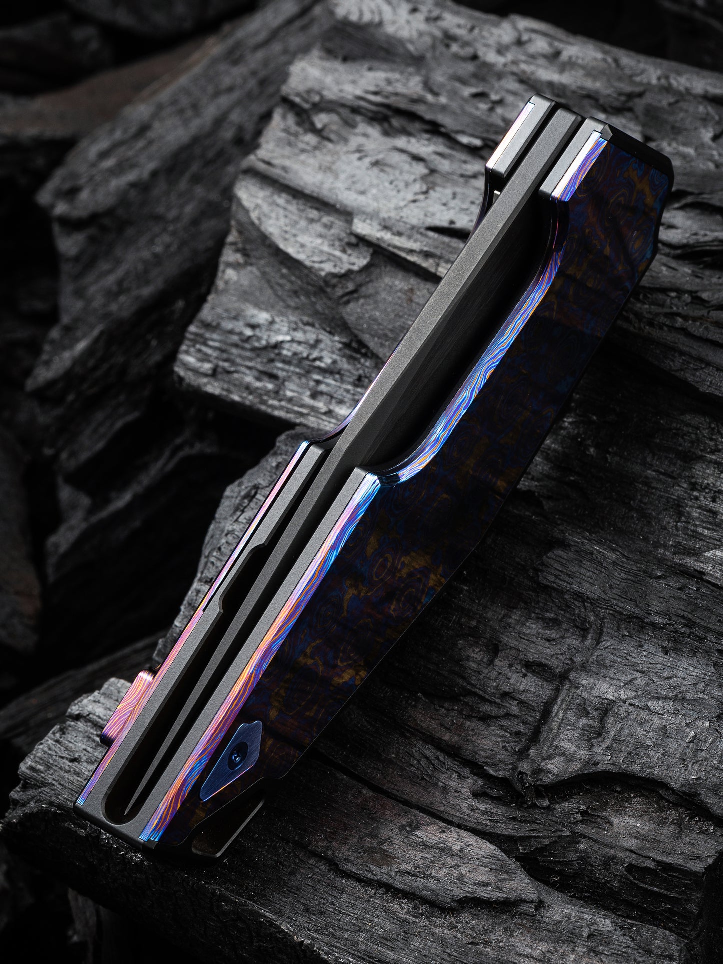 WE OAO 3.4" CPM 20CV Black Timascus Titanium Folding Knife by Tashi Bharucha WE23001-4