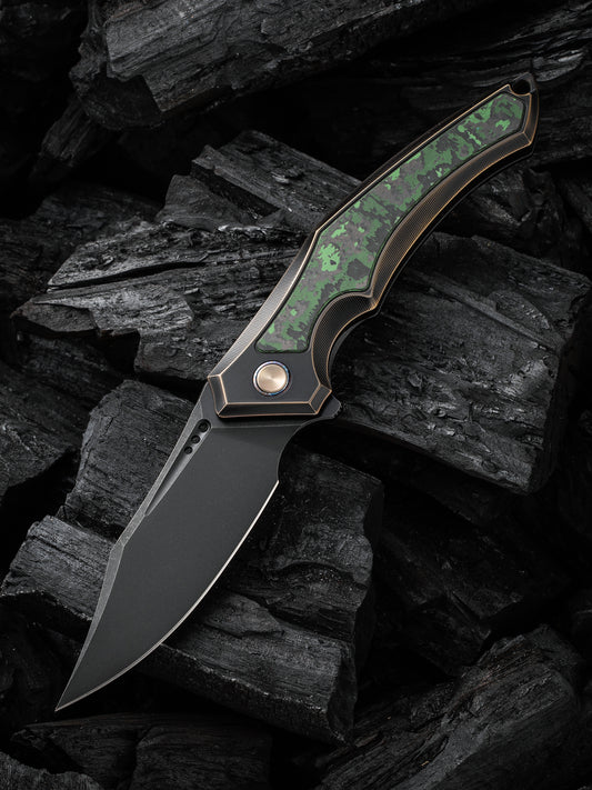 WE Orpheus Limited Edition 3.48" Black CPM 20CV Jungle Wear Fat Carbon Fiber Titanium Folding Knife WE23009-1