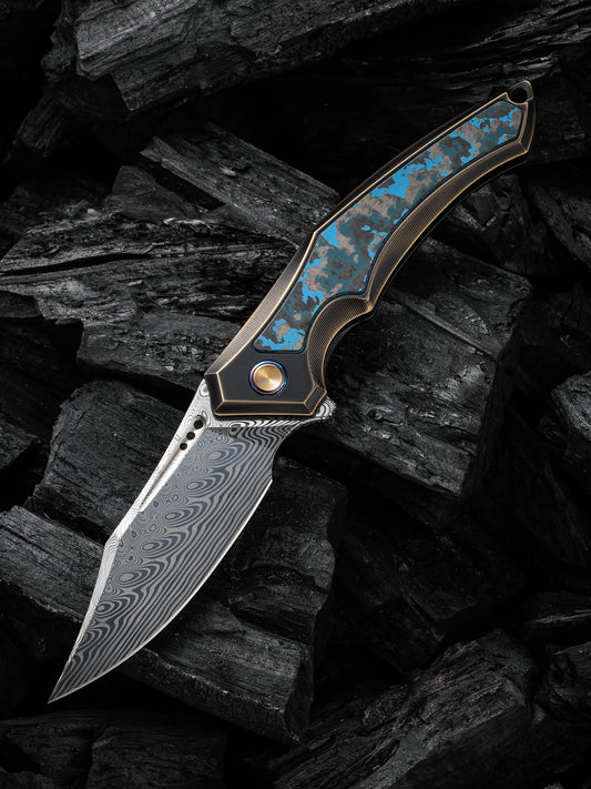 WE Orpheus Limited Edition 3.48" Hakkapella Damasteel Arctic Storm Fat Carbon Fiber Titanium Folding Knife WE23009-DS1