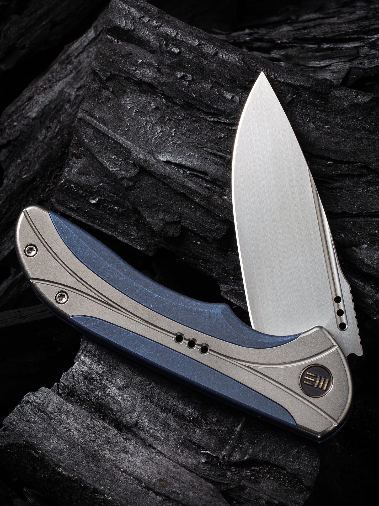 WE Equivik 3.48" CPM 20CV Polished Bead Blasted Blue Titanium Folding Knife WE23020-3