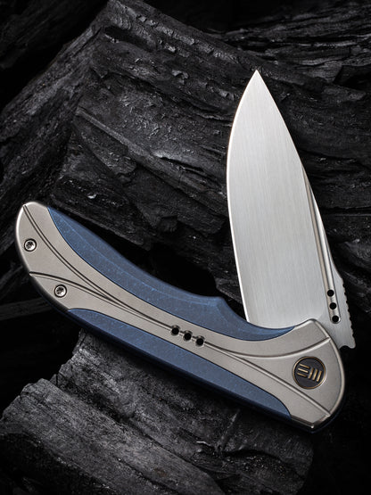 WE Equivik 3.48" CPM 20CV Polished Bead Blasted Blue Titanium Folding Knife WE23020-3