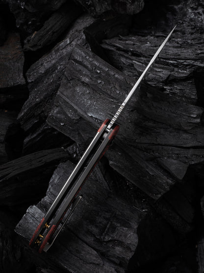WE Equivik 3.48" Hugin Damasteel Lava Flow Fat Carbon Fiber Titanium Folding Knife WE23020-DS1