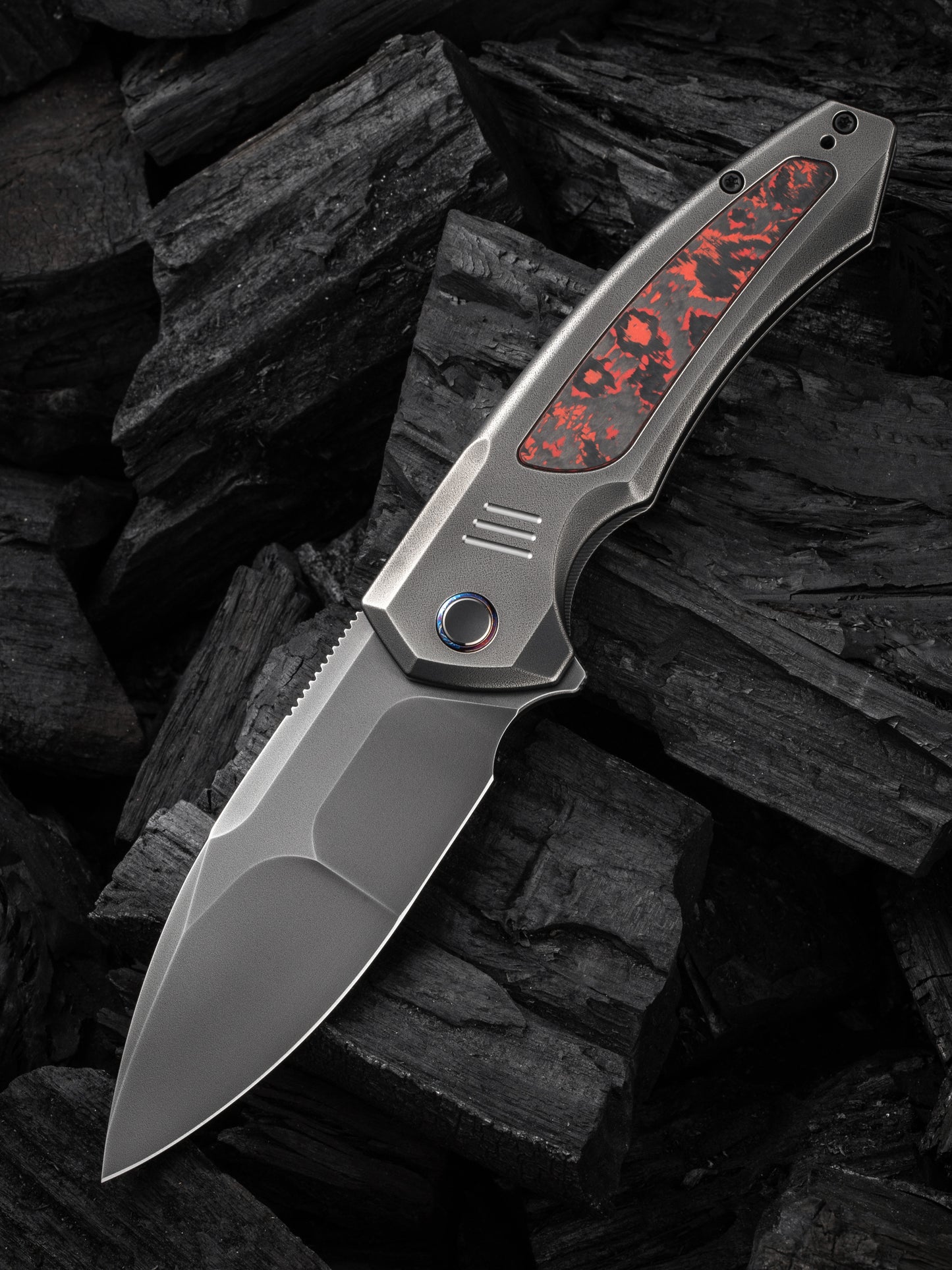 WE Hyperactive 3.8" Vanax Gray Orange Peel Lava Flow Carbon Fiber Titanium Folding Knife WE23030-2