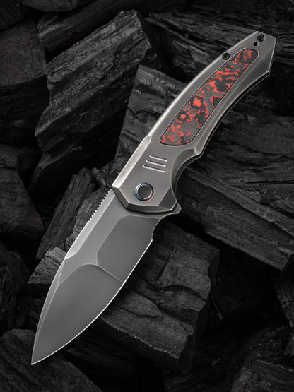 WE Hyperactive 3.8" Vanax Gray Orange Peel Lava Flow Carbon Fiber Titanium Folding Knife WE23030-2
