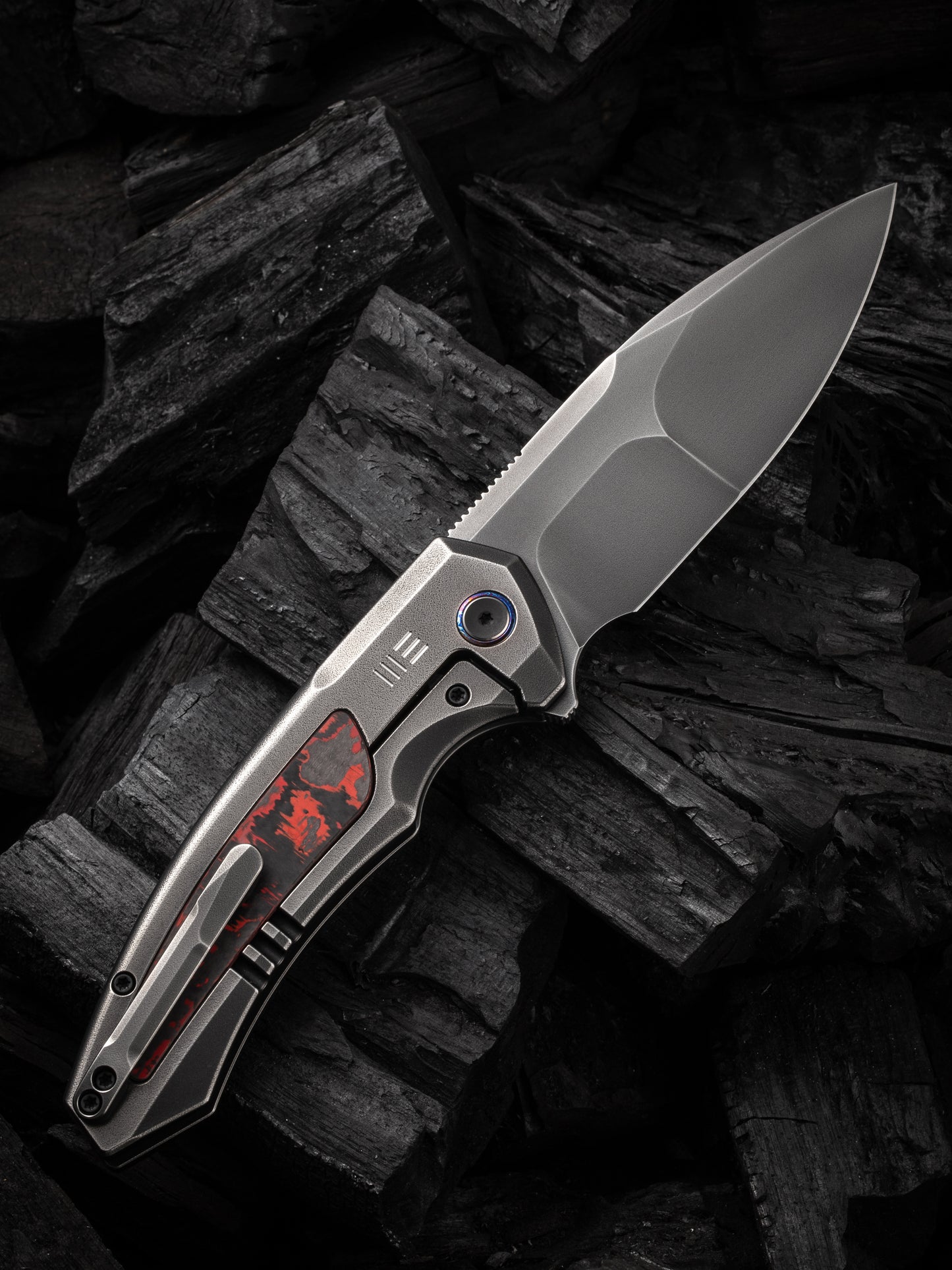 WE Hyperactive 3.8" Vanax Gray Orange Peel Lava Flow Carbon Fiber Titanium Folding Knife WE23030-2