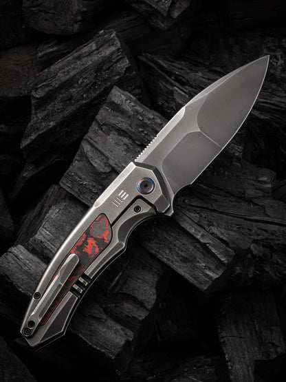 WE Hyperactive 3.8" Vanax Gray Orange Peel Lava Flow Carbon Fiber Titanium Folding Knife WE23030-2