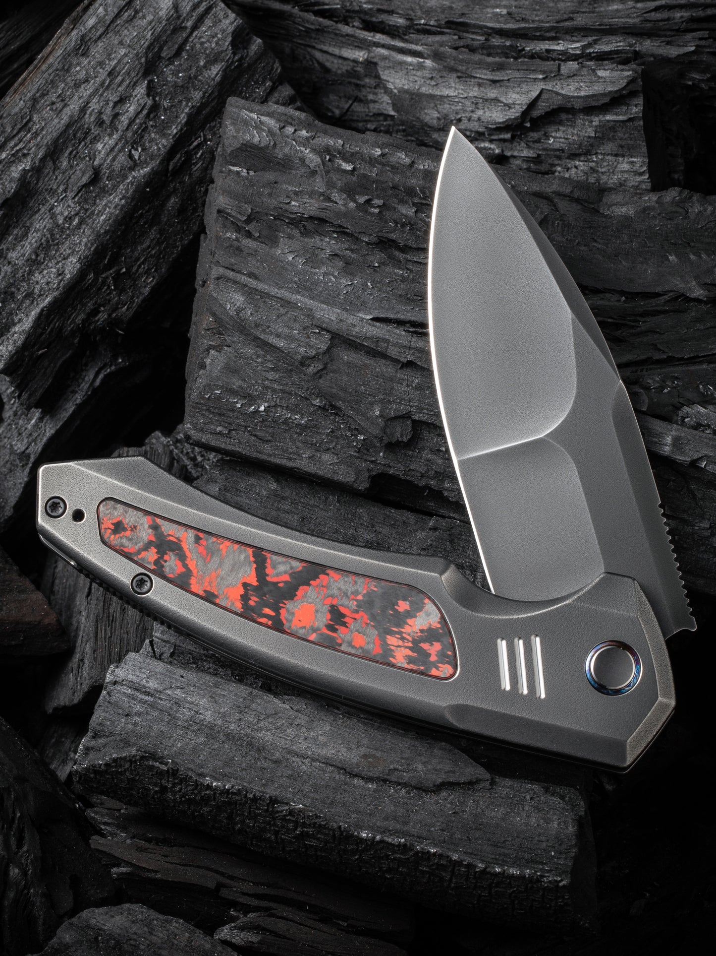 WE Hyperactive 3.8" Vanax Gray Orange Peel Lava Flow Carbon Fiber Titanium Folding Knife WE23030-2