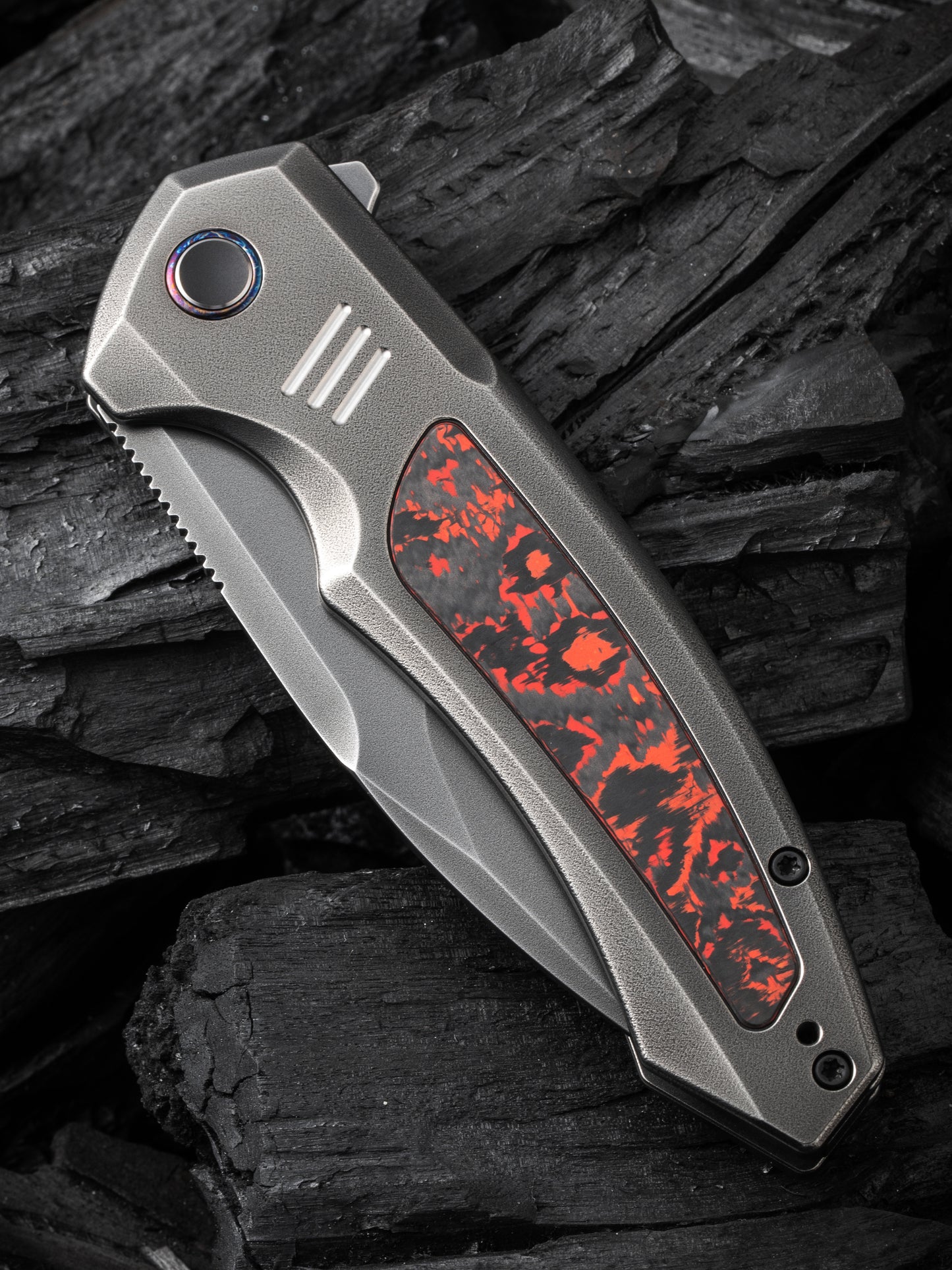 WE Hyperactive 3.8" Vanax Gray Orange Peel Lava Flow Carbon Fiber Titanium Folding Knife WE23030-2