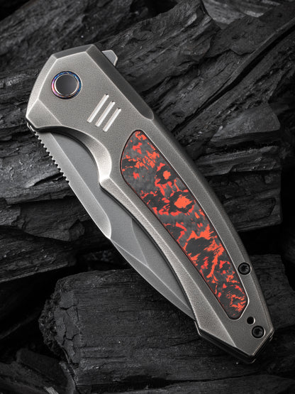 WE Hyperactive 3.8" Vanax Gray Orange Peel Lava Flow Carbon Fiber Titanium Folding Knife WE23030-2