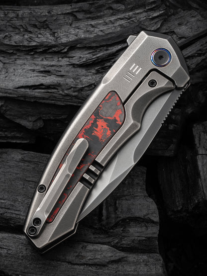 WE Hyperactive 3.8" Vanax Gray Orange Peel Lava Flow Carbon Fiber Titanium Folding Knife WE23030-2