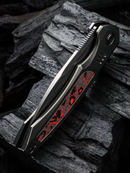 WE Hyperactive 3.8" Vanax Gray Orange Peel Lava Flow Carbon Fiber Titanium Folding Knife WE23030-2