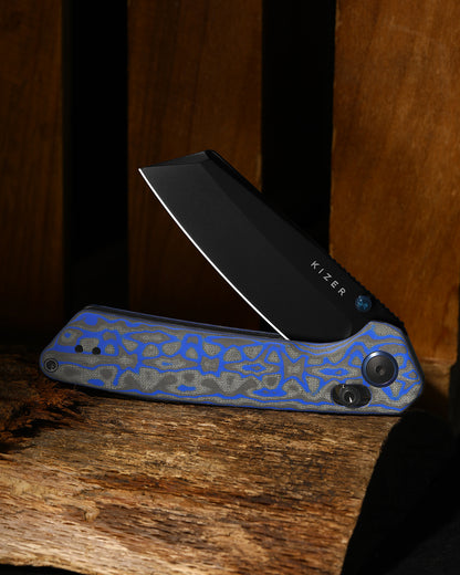 Kizer Madrac Clutch-Lock 3.06" Nitro-V Blue Vortex Micarta Folding Knife V3693A4