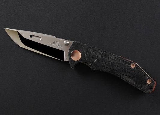 Rockstead REN-ZDP (DMB) 3.7" Polished ZDP189 Tanto Folding Knife with Dark Matter Black Carbon Fiber Titanium Handle
