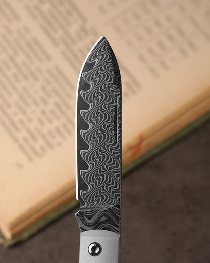 Kizer Trestle 2.95" Damascus Aluminium and Leopardwood Folding Knife V3760A3