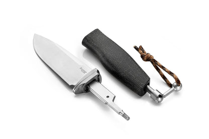 LionSteel Acha 4.21" M390 Satin Black Burlap Micarta Fixed Blade Knife AH BLB