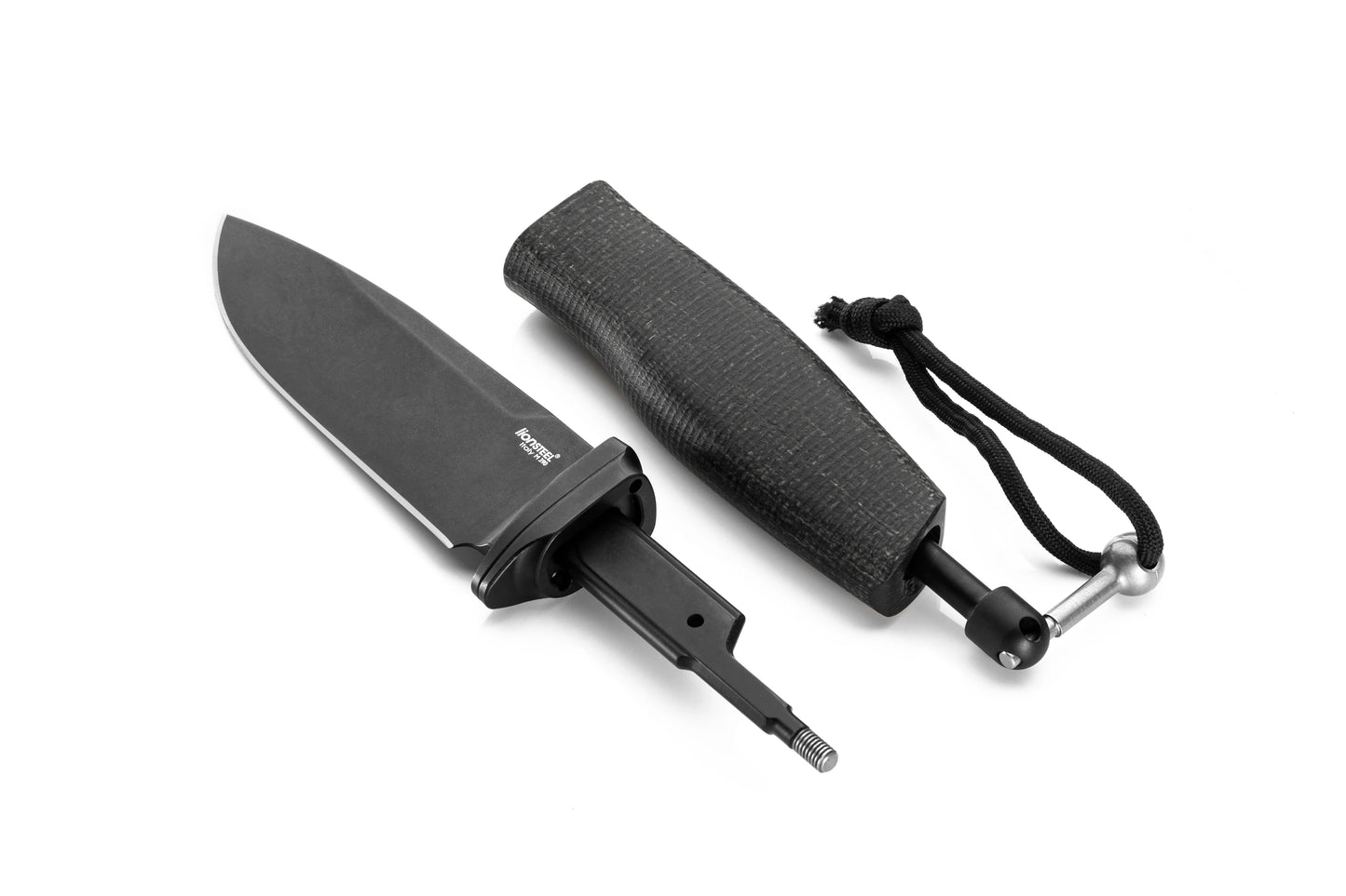 LionSteel Acha 4.21" M390 Black PVD Stonewashed Black Burlap Micarta Fixed Blade Knife AH B BLB
