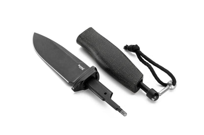 LionSteel Acha 4.21" M390 Black PVD Stonewashed Black Burlap Micarta Fixed Blade Knife AH B BLB