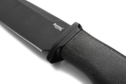 LionSteel Acha 4.21" M390 Black PVD Stonewashed Black Burlap Micarta Fixed Blade Knife AH B BLB
