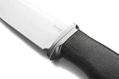 LionSteel Acha 4.21" M390 Satin Black Burlap Micarta Fixed Blade Knife AH BLB